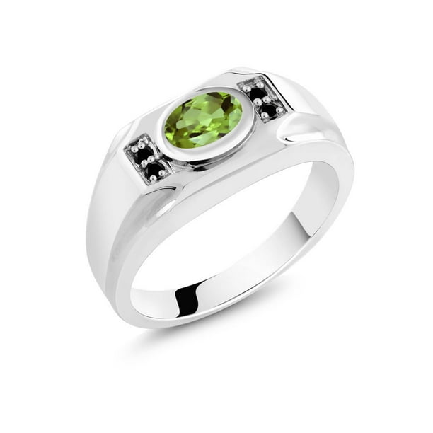 Gem Stone King 1.95 Ct Green Peridot Black Diamond 18K Yellow Gold Plated Silver Mens Ring Gem Stone King 1.95 Ct Green Peridot Black Diamond 18K Yellow Gold Plated Silver Mens Ring